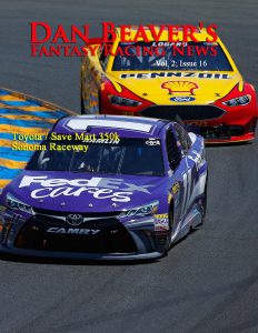 SONOMA, CA - JUNE 26:  Denny Hamlin, driver of the #11 FedEx Cares Toyota, races Joey Logano, driver of the #22 Shell Pennzoil Ford, during the NASCAR Sprint Cup Series Toyota/Save Mart 350 at Sonoma Raceway on June 26, 2016 in Sonoma, California.  (Photo by Jonathan Ferrey/Getty Images)